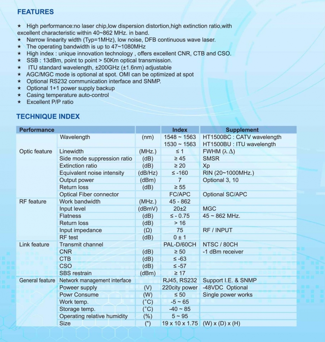 thông số kỹ thuật máy phát quang Infosat HTC-8517